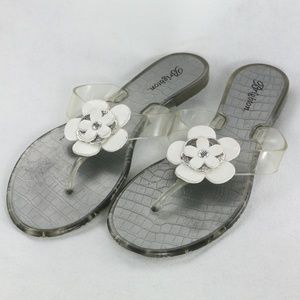 BRIGHTON Silver Croc Pattern Floral Flip Flops Sz 7-8